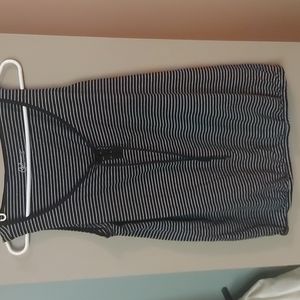 Horizontal striped black and white sleeveless tunic